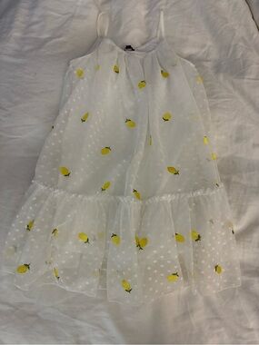 Nordstrom White Sheer Spaghetti-Strap Dress with Yellow Lemon Embroidery